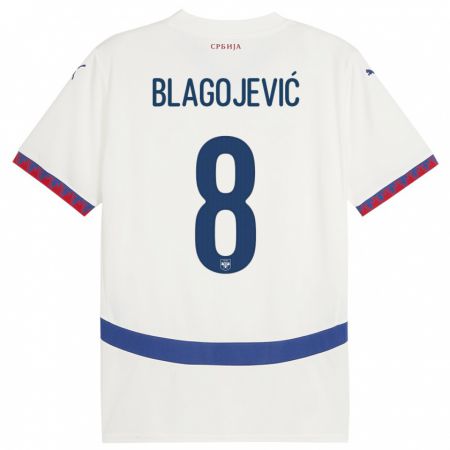 Kandiny Femme Maillot Serbie Dina Blagojevic #8 Blanc Tenues Extérieur 24-26 T-Shirt