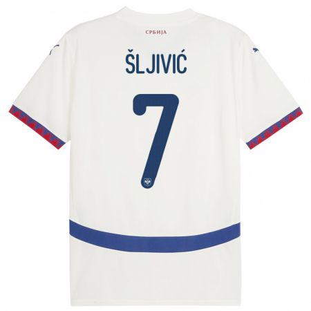 Kandiny Femme Maillot Serbie Jovan Sljivic #7 Blanc Tenues Extérieur 24-26 T-Shirt