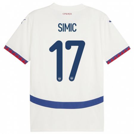 Kandiny Femme Maillot Serbie Jan Carlo Simic #17 Blanc Tenues Extérieur 24-26 T-Shirt