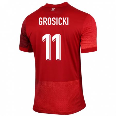 Kandiny Femme Maillot Pologne Kamil Grosicki #11 Rouge Tenues Extérieur 24-26 T-Shirt