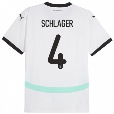 Kandiny Femme Maillot Autriche Xaver Schlager #4 Blanc Tenues Extérieur 24-26 T-Shirt