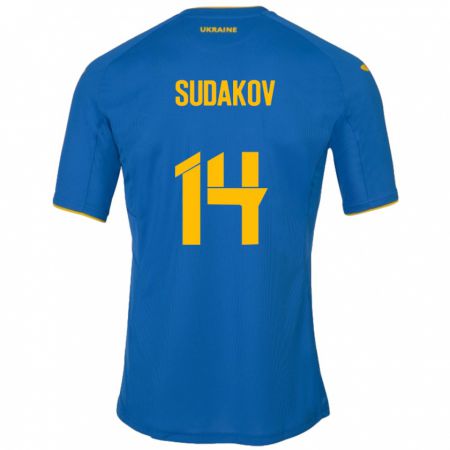 Kandiny Femme Maillot Ukraine Georgiy Sudakov #14 Bleu Tenues Extérieur 24-26 T-Shirt