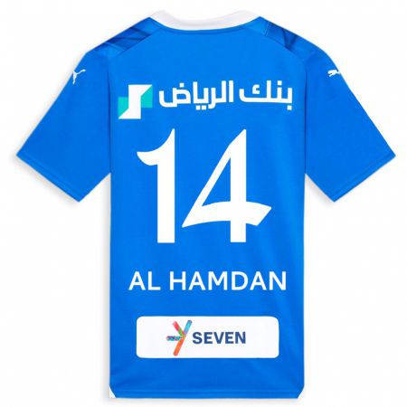 Kandiny Femme Maillot Abdullah Al-Hamdan #14 Bleu Tenues Domicile 2023/24 T-Shirt