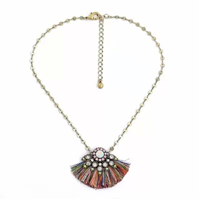 Kandiny - Fringed Pendant Short Sweater Chain