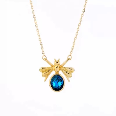 Kandiny - Elegant Blue Crystal Insect Pendant Short