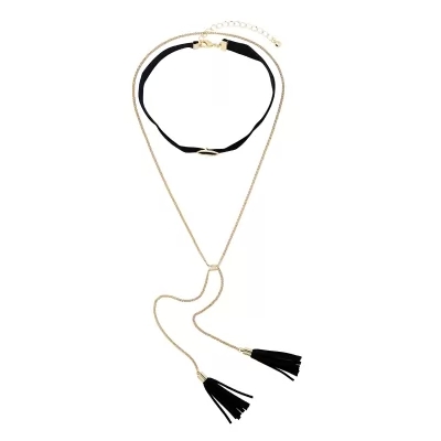 Kandiny - Fringed double velvet Necklace