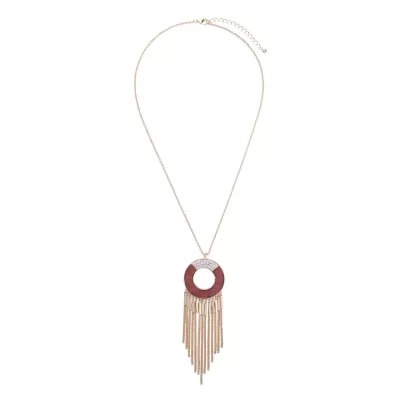 Kandiny - Wood-studded tassel pendant sweater chain 01177