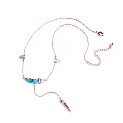 Kandiny - Crystal turquoise rivet pendant simple Necklace