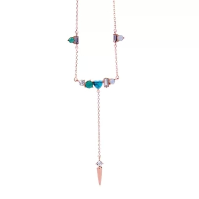 Kandiny - Crystal turquoise rivet pendant simple Necklace