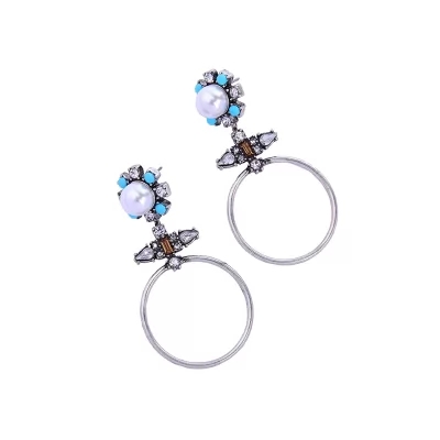 Kandiny - Personalized pearl and diamond flower Earrings 00765