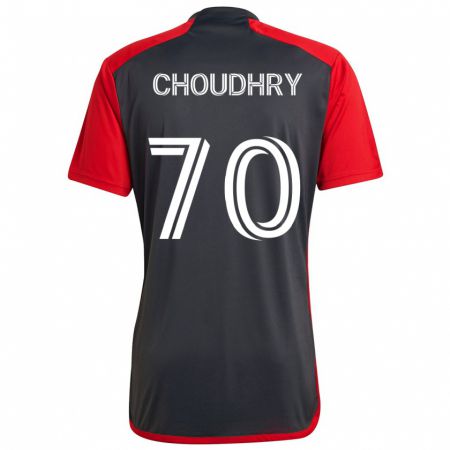 Kandiny Enfant Maillot Benjamin Choudhry #70 Rouge Gris Tenues Domicile 2024/25 T-Shirt