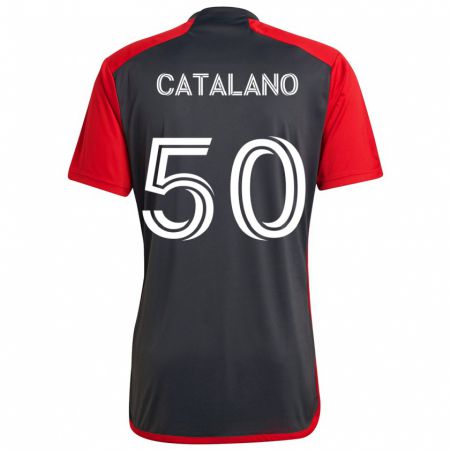 Kandiny Enfant Maillot Gianluca Catalano #50 Rouge Gris Tenues Domicile 2024/25 T-Shirt