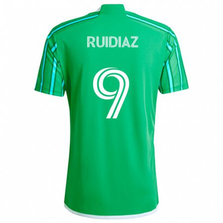 Kandiny Enfant Maillot Raúl Ruidíaz #9 Vert Blanc Tenues Domicile 2024/25 T-Shirt