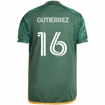 Kandiny Enfant Maillot Diego Gutiérrez #16 Vert Orange Tenues Domicile 2024/25 T-Shirt