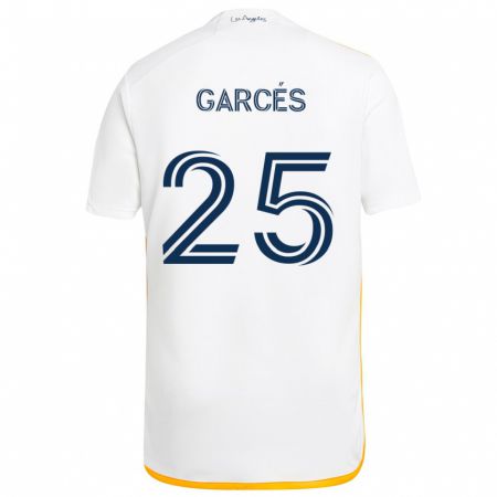 Kandiny Enfant Maillot Carlos Garcés #25 Blanc Jaune Tenues Domicile 2024/25 T-Shirt