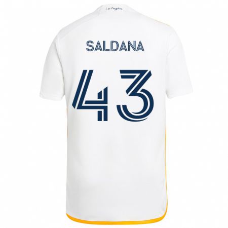 Kandiny Enfant Maillot Adam Saldaña #43 Blanc Jaune Tenues Domicile 2024/25 T-Shirt