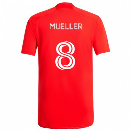 Kandiny Enfant Maillot Chris Mueller #8 Rouge Blanc Tenues Domicile 2024/25 T-Shirt