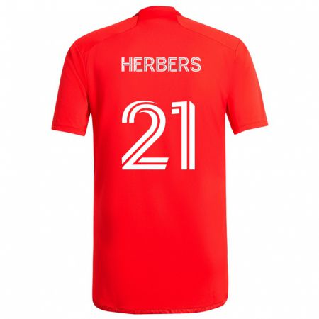 Kandiny Enfant Maillot Fabian Herbers #21 Rouge Blanc Tenues Domicile 2024/25 T-Shirt