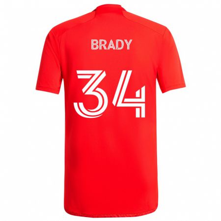 Kandiny Enfant Maillot Chris Brady #34 Rouge Blanc Tenues Domicile 2024/25 T-Shirt