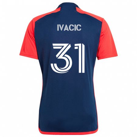 Kandiny Enfant Maillot Aljaz Ivacic #31 Bleu Rouge Tenues Domicile 2024/25 T-Shirt