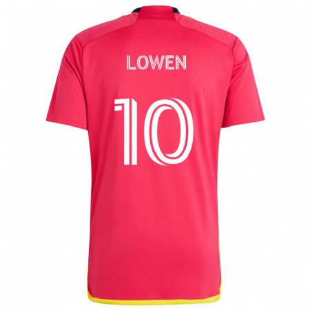 Kandiny Enfant Maillot Eduard Löwen #10 Rouge Bleu Tenues Domicile 2024/25 T-Shirt