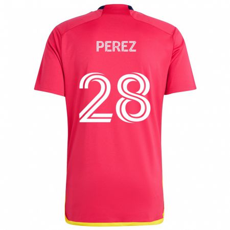 Kandiny Enfant Maillot Miguel Perez #28 Rouge Bleu Tenues Domicile 2024/25 T-Shirt