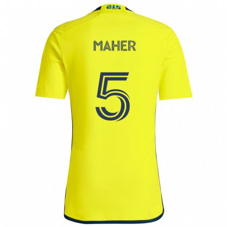 Kandiny Enfant Maillot Jack Maher #5 Jaune Bleu Tenues Domicile 2024/25 T-Shirt