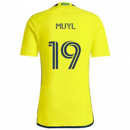 Kandiny Enfant Maillot Alex Muyl #19 Jaune Bleu Tenues Domicile 2024/25 T-Shirt