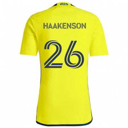 Kandiny Enfant Maillot Luke Haakenson #26 Jaune Bleu Tenues Domicile 2024/25 T-Shirt