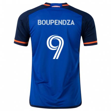 Kandiny Enfant Maillot Aaron Boupendza #9 Bleu Blanc Tenues Domicile 2024/25 T-Shirt