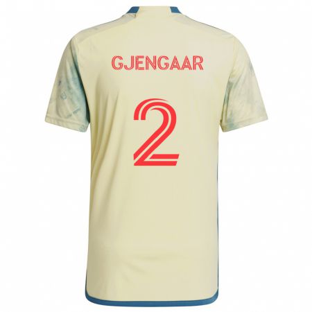 Kandiny Enfant Maillot Dennis Gjengaar #2 Jaune Rouge Bleu Tenues Domicile 2024/25 T-Shirt