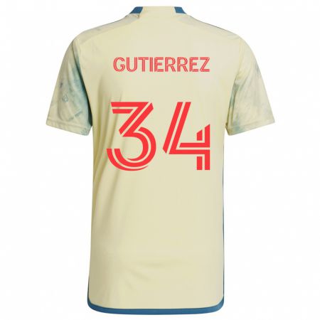 Kandiny Enfant Maillot Juan Gutiérrez #34 Jaune Rouge Bleu Tenues Domicile 2024/25 T-Shirt