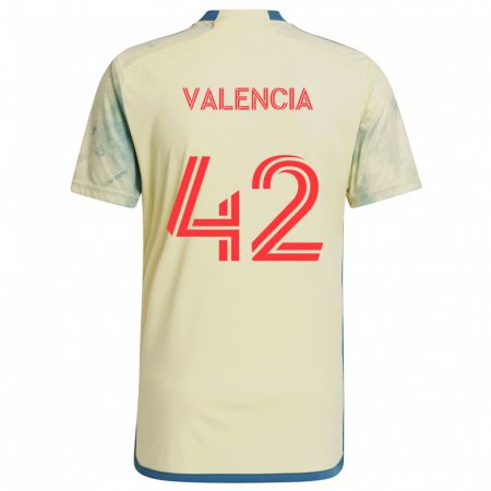 Kandiny Enfant Maillot Omar Valencia #42 Jaune Rouge Bleu Tenues Domicile 2024/25 T-Shirt