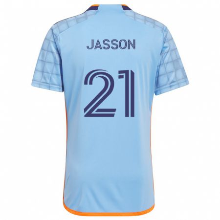 Kandiny Enfant Maillot Andres Jasson #21 Bleu Orange Tenues Domicile 2024/25 T-Shirt