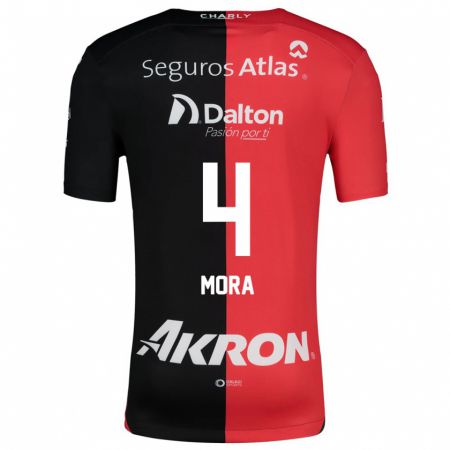 Kandiny Enfant Maillot Adrián Mora #4 Rouge Noir Tenues Domicile 2024/25 T-Shirt