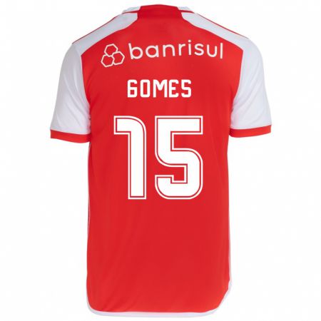 Kandiny Enfant Maillot Bruno Gomes #15 Rouge Blanc Tenues Domicile 2024/25 T-Shirt