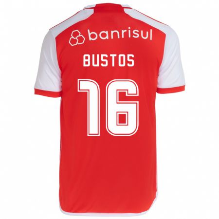 Kandiny Enfant Maillot Fabricio Bustos #16 Rouge Blanc Tenues Domicile 2024/25 T-Shirt