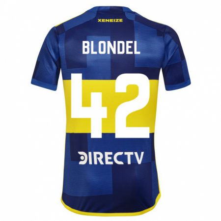 Kandiny Enfant Maillot Lucas Blondel #42 Bleu Jaune Tenues Domicile 2024/25 T-Shirt