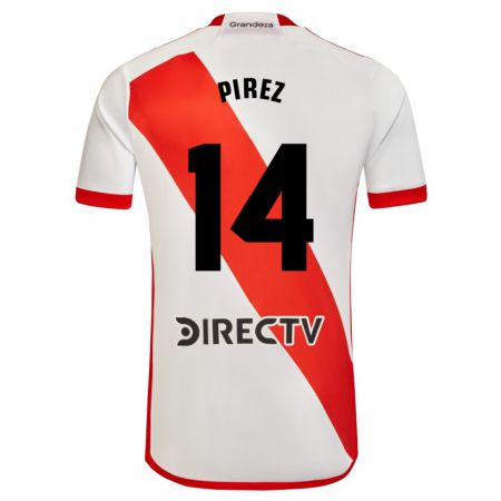 Kandiny Enfant Maillot Leandro González Pírez #14 Blanc Rouge Tenues Domicile 2024/25 T-Shirt