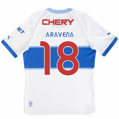 Kandiny Enfant Maillot Alexander Aravena #18 Blanc Bleu Tenues Domicile 2024/25 T-Shirt