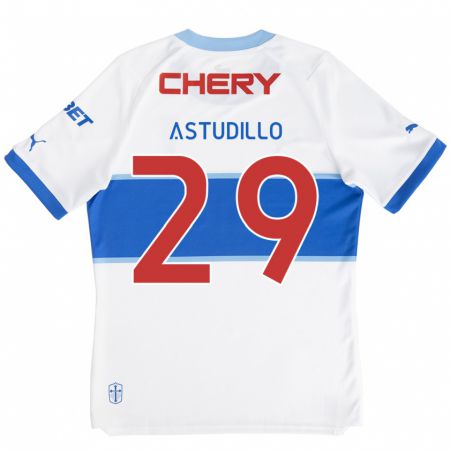 Kandiny Enfant Maillot Aaron Astudillo #29 Blanc Bleu Tenues Domicile 2024/25 T-Shirt