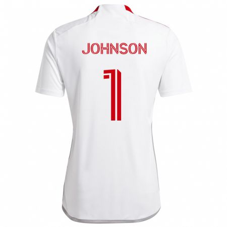 Kandiny Enfant Maillot Sean Johnson #1 Blanc Rouge Tenues Extérieur 2024/25 T-Shirt