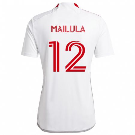 Kandiny Enfant Maillot Cassius Mailula #12 Blanc Rouge Tenues Extérieur 2024/25 T-Shirt