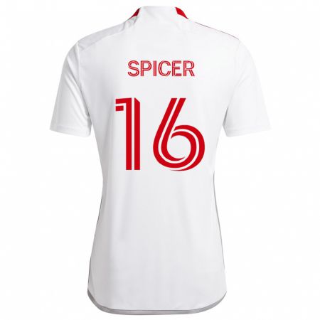 Kandiny Enfant Maillot Tyrese Spicer #16 Blanc Rouge Tenues Extérieur 2024/25 T-Shirt