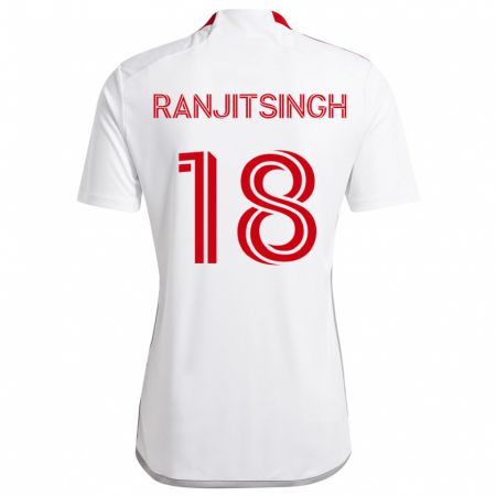 Kandiny Enfant Maillot Greg Ranjitsingh #18 Blanc Rouge Tenues Extérieur 2024/25 T-Shirt