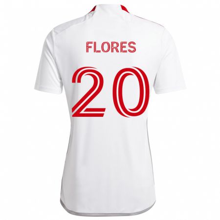 Kandiny Enfant Maillot Deybi Flores #20 Blanc Rouge Tenues Extérieur 2024/25 T-Shirt