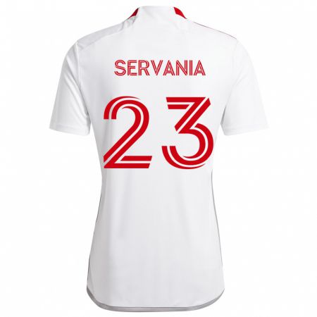 Kandiny Enfant Maillot Brandon Servania #23 Blanc Rouge Tenues Extérieur 2024/25 T-Shirt