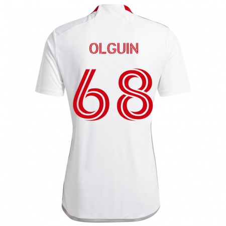 Kandiny Enfant Maillot Lucas Olguin #68 Blanc Rouge Tenues Extérieur 2024/25 T-Shirt