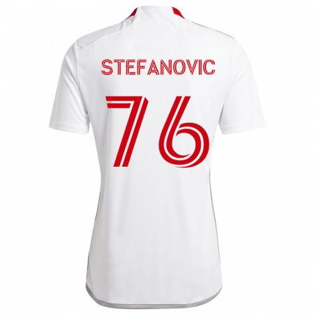 Kandiny Enfant Maillot Lazar Stefanovic #76 Blanc Rouge Tenues Extérieur 2024/25 T-Shirt