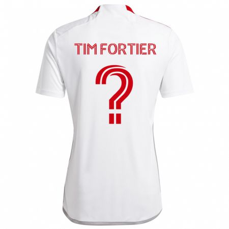 Kandiny Enfant Maillot Tim Fortier #0 Blanc Rouge Tenues Extérieur 2024/25 T-Shirt